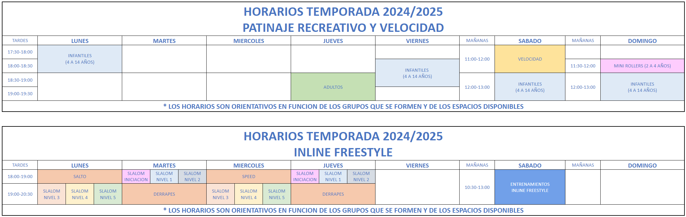HORARIOS TEMPORADA 2024-2025